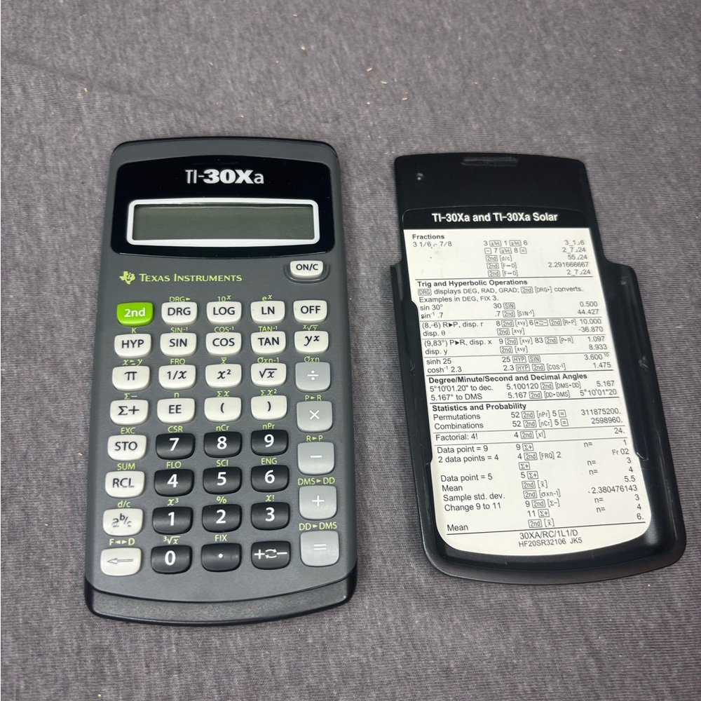 Texas Instruments TI-30XA Calculator with Equations Card and Case